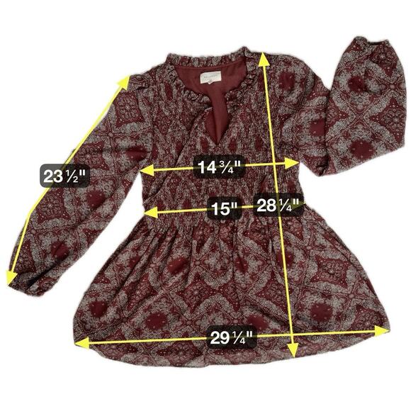 Melloday Womens Boho Peasant Blouse Small Rust Red Smocked Phoebe Buffay Cottage - Picture 5 of 16